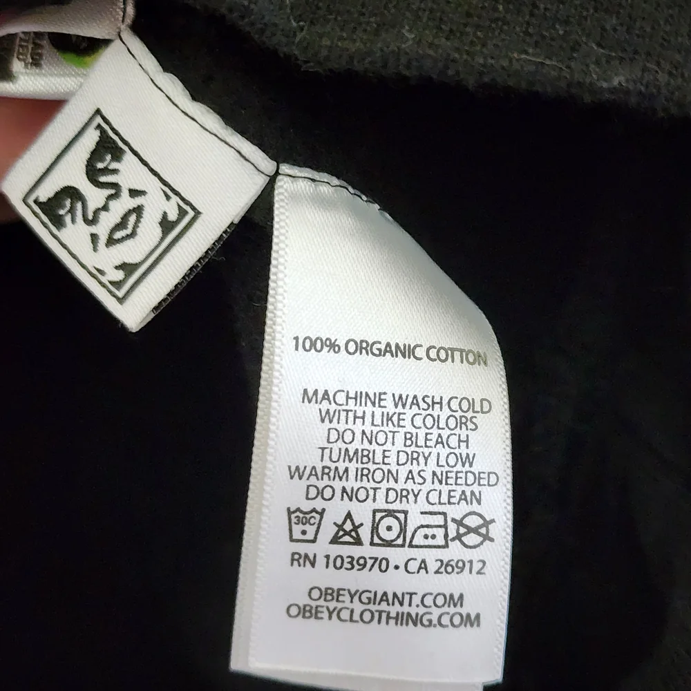 Obey Black Striped Collared Sweatshirt Embroidered Size M Grunge Goth - Picture 7 of 7